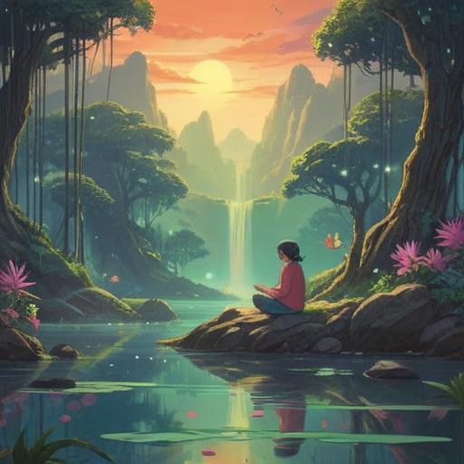 A serene landscape where dreams manifest into reality, ethereal visuals of floating elements symbolizing dreams, a tranquil figure meditating, soft light illuminating the scene, blending the real and the surreal, harmonious colors, spiritual aura, mystical atmosphere, 4k