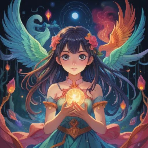 A symbolic representation of a celebrity in a dream state, ethereal elements, glowing aura, mystical symbols surrounding, vibrant colors, a serene landscape, starry night sky background, reflective water surface, harmonious energy, spiritual guidance, 4k