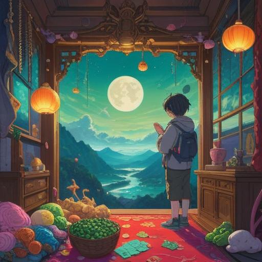 A serene and mystical scene depicting a person reflecting on their dreams of a celebrity, surrounded by symbols of good fortune such as lucky charms, a shimmering aura, soft lighting, an ethereal atmosphere, a dream-like landscape, vibrant colors, elements of hope and inspiration, surreal details, 4k