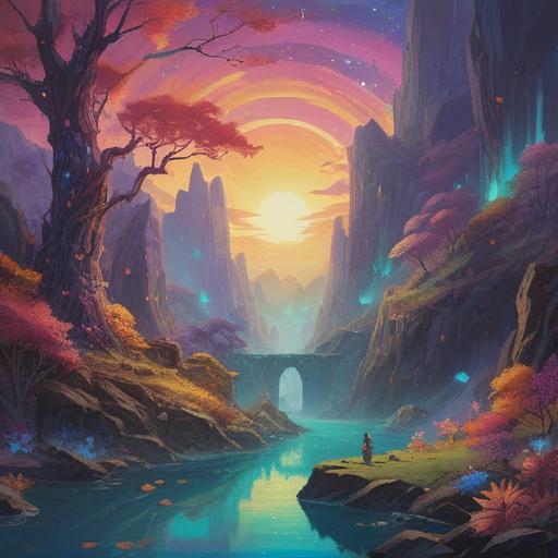 A surreal dreamscape depicting the spiritual essence of dreams and déjà vu, ethereal landscapes merging with abstract forms, soft glows and haunting shadows, a figure meditating in the center, surrounded by swirling clouds of memories and reflections, vibrant colors contrasting with gentle pastels, a sense of mystery and introspection, 4k