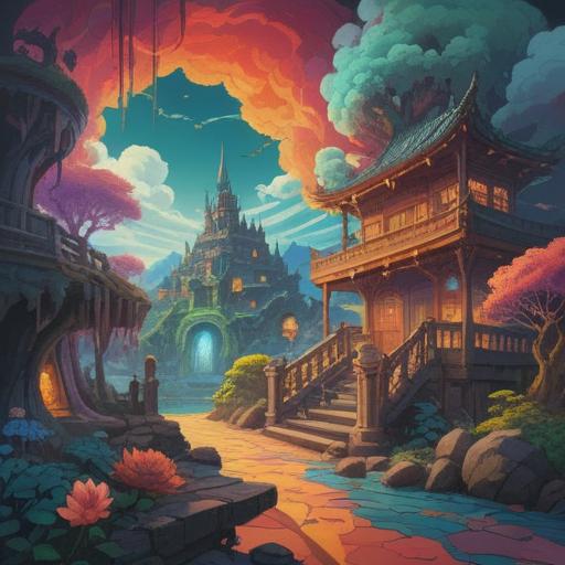 A surreal dreamscape illustration, featuring symbolic lucky items emerging from a swirling mist, vibrant colors, whimsical details, ethereal atmosphere, dreamlike imagery, flowing patterns, hints of déjà vu, intriguing composition, 4k