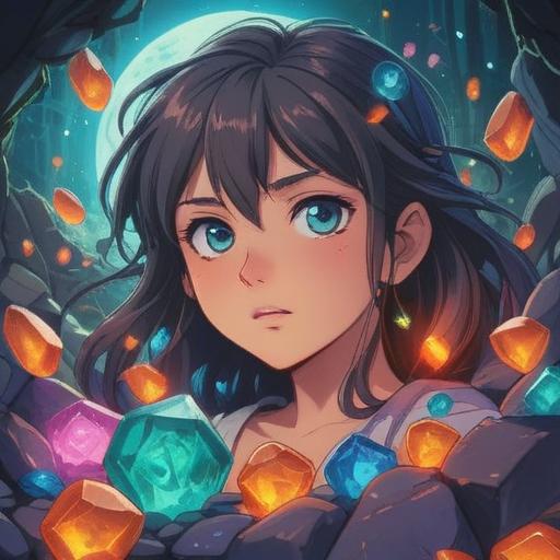 A serene scene depicting a person surrounded by various lucky stones, each radiating vibrant energy, feeling drowsy yet intrigued, soft ambient light, calming atmosphere, gentle expressions and relaxed posture, nature-inspired background with soothing greenery, a sense of tranquility, 4k