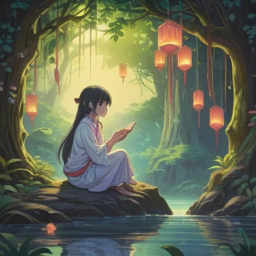 A serene and calming scene depicting a person in a tranquil environment, surrounded by soft, ethereal light, symbolizing spiritual awakening, gentle expressions, represented by floating shadows of dreamlike creatures, elements of nature intertwining with the figure, a sense of peace and introspection, warm colors blending smoothly, symbolic motifs of sleep and enlightenment, 4k