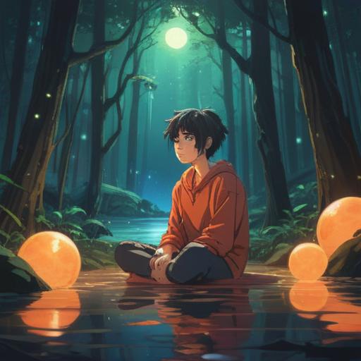 A mystical and serene scene, a person sitting in a meditative position, surrounded by glowing orbs of light, subtle whispers in the air, dreamlike atmosphere, soft pastel colors, elements of nature like trees and flowers, hints of spiritual symbols, conveying a sense of awareness and introspection, 4k