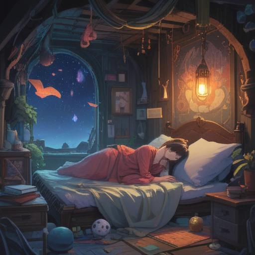 A mystical scene depicting a person surrounded by ethereal symbols, heavy eyelids indicating extreme sleepiness, soft glows emanating from the symbols, a serene but cautionary atmosphere, forest setting with whispering trees, gentle light filtering through the foliage, a sense of hidden wisdom, intricate details in the spiritual signs, artful portrayal of inner awareness, 4k