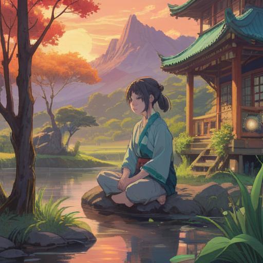 A serene and calming illustration depicting a person in a tranquil setting, surrounded by soft light, gentle nature elements, a meditative pose, symbols of spirituality like feathers and mandalas, peaceful expressions, ethereal atmosphere, subtle gradients, warm colors, the presence of a supportive figure conveying a sense of guidance, 4k