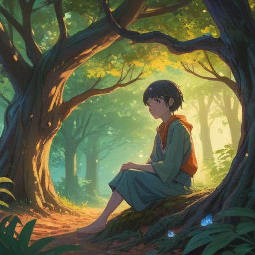 A serene and dreamy scene, a person sitting peacefully under a tree, dappled sunlight filtering through leaves, ethereal glow surrounding the figure, symbols of spirituality like a dreamcatcher nearby, a gentle breeze rustling the grass, reflecting on love and reconciliation, uplifting atmosphere, 4k