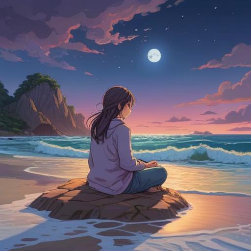 A serene illustration depicting a sleepy figure meditating under a twilight sky, gentle waves of energy surrounding them, symbols of fulfillment and inner peace floating nearby, soft colors, dreamy ambiance, blending of hunger and tranquility, illuminated by soft moonlight, harmonious balance of rest and nourishment, 4k