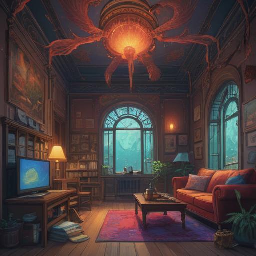 A visually compelling illustration representing the spiritual signs that appear when feeling unmotivated, ethereal atmosphere, symbolic imagery like a dimly lit room, scattered papers, a clock showing time passing slowly, subtle hints of energy shifts, wisps of fog, a character sitting pensively with a distant gaze, soft light filtering through a window, a sense of introspection and contemplation, 4k