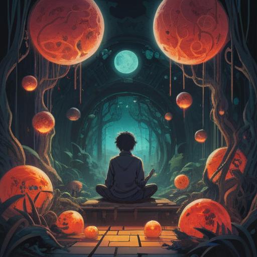 A surreal illustration depicting a person in a contemplative pose, surrounded by ethereal symbols and glowing orbs, the presence of shadowy figures representing fatigue, intricate patterns in the background suggesting spiritual energy, muted earth tones, a dreamlike ambiance, highlighting the connection between physical exhaustion and spiritual awareness, 4k