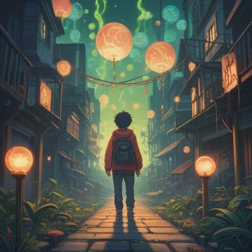 A serene illustration depicting a person standing at a crossroads, symbolic choices represented by two distinct paths, ethereal lights or orbs illuminating the surroundings, a subtle sense of tension in the air, nature elements like trees and flowers indicating growth and change, soft pastel hues, reflective expression on the person's face, spiritual symbols subtly integrated in the background, 4k