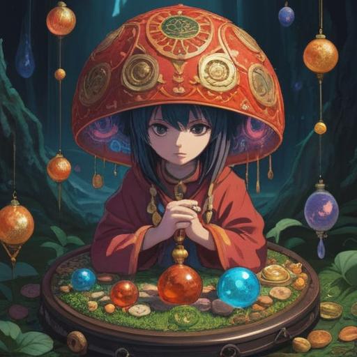 A colorful and imaginative illustration representing lucky items to let go of future stereotypes, vibrant symbolism, mystical objects like a magic pendant, a four-leaf clover, and a shining crystal ball, surrounded by an atmosphere of hope and freedom, whimsical background elements, soft glowing light, inviting mood, 4k