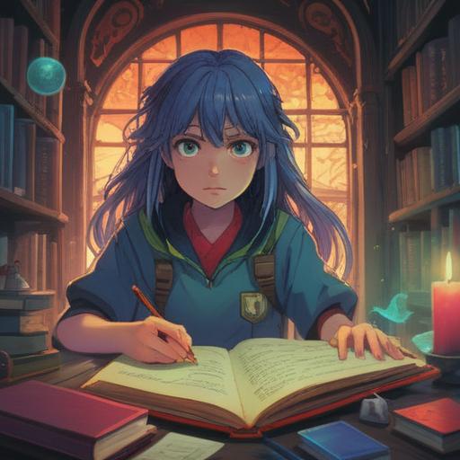 A futuristic scene depicting an individual writing in a diary, glowing energy surrounding the diary, ethereal light illuminating the pages, serene expression on the person's face, mystical symbols appearing above the diary, vibrant colors blending together, dreamlike atmosphere, 4k resolution