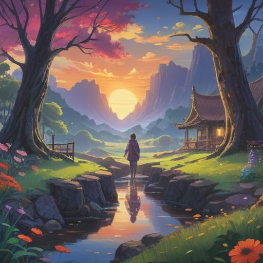 A serene landscape depicting a mystical journey through flavors, vibrant colors representing different tastes, ethereal figures exploring a spectrum of sensations, symbols of spiritual awakening intertwined with nature, harmonious balance of ingredients and emotions, 4k