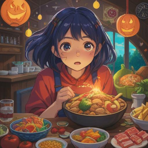 A hopeful illustration depicting a person overcoming taste disorders, a symbolic representation of a lucky number in a vibrant and uplifting setting, colorful food items surrounding the character, expressive emotions of joy and discovery, a sunlit background, emphasizing resilience and positivity, whimsical and engaging style, 4k