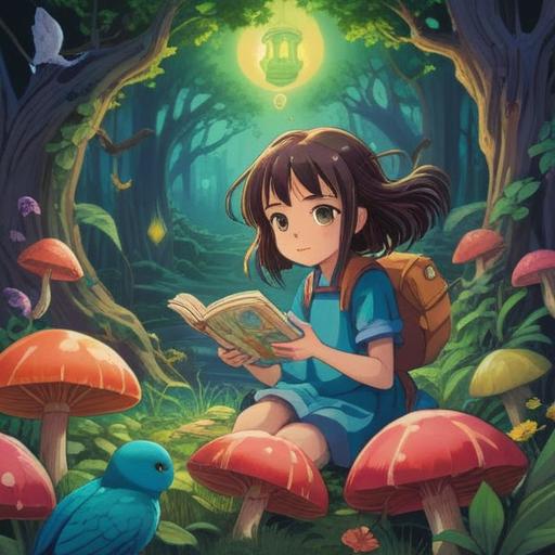 A whimsical illustration depicting a character discovering a lucky item from a comic book dream, vibrant colors, imaginative landscape inspired by manga art, enchanted objects floating around, playful expressions, magical aura, dynamic composition, 4k