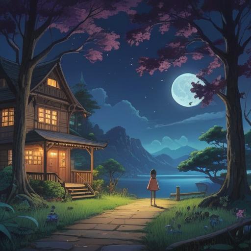 A serene night scene under a full moon, ethereal glow illuminating a tranquil landscape, subtle hints of mystical energy in the air, shadowy figures representing spiritual signs, lush trees swaying gently, gentle ripples in a nearby lake reflecting the moonlight, an aura of caution and awareness, calm yet mysterious atmosphere, 4k