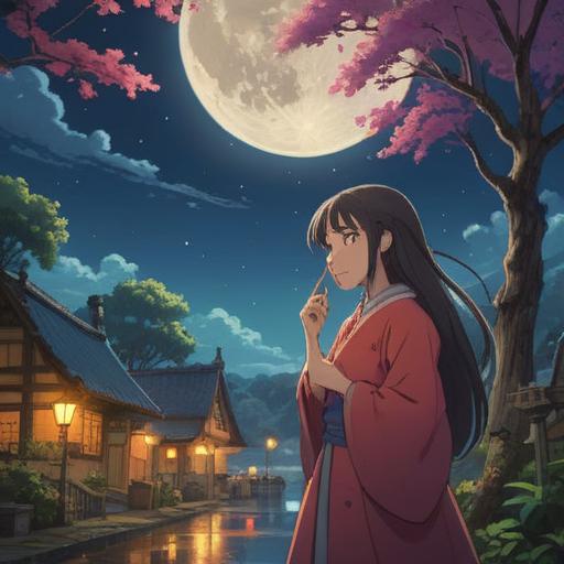 A serene night scene illuminated by a full moon, a character holding their head in discomfort, ethereal glow surrounding them, symbolic representations of spiritual signs, wisps of mist drifting around, stars twinkling in the night sky, introspective mood, deep connection between nature and the emotional state, 4k