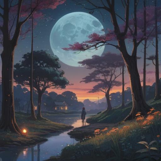 A serene night scene, a full moon casting a gentle glow, ethereal light illuminating a tranquil landscape, silhouettes of trees surrounding a peaceful lake, reflections of the moon in the water, soft wisps of clouds drifting, a sense of spiritual tranquility and positive energy, hints of mystical symbols in the air, a calm and inviting atmosphere, 4k