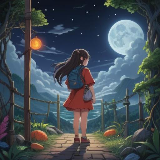 A surreal illustration of a person standing under a full moon, experiencing dizziness, surrounded by shimmering lucky items like four-leaf clovers, horseshoes, and lucky coins, the sky filled with twinkling stars, ethereal light illuminating the scene, dreamlike atmosphere, intricate details, high-definition.