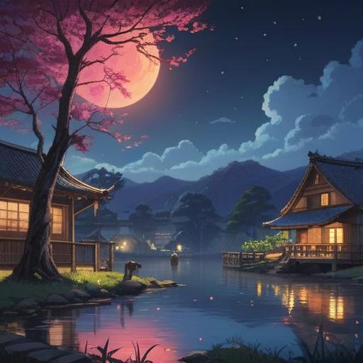 A serene night scene under a bright full moon in May, mystical ambiance, glowing lunar light illuminating the surroundings, silhouettes of trees and flowers, ethereal spirits appearing in the moonlight, soft whispers of nature, symbols of protection and intuition, tranquil yet mysterious atmosphere, 4k