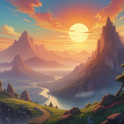 A serene and mystical landscape illustrating spiritual awakening, a vibrant sun rising behind a mountain, soft mist enveloping the scene, symbolic representation of sinus health, various healing herbs and flowers in the foreground, vibrant colors and gentle light, peaceful atmosphere, ethereal elements such as glowing orbs, connection to nature, 4k