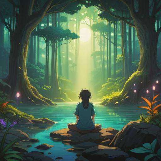 A serene scene depicting the spiritual signs to heed during chronic rhinitis, a person meditating peacefully amidst nature, surrounded by soft light filtering through trees, ethereal energies represented by gentle orbs of light, vibrant flora symbolizing healing, a sense of calm and awareness, 4k