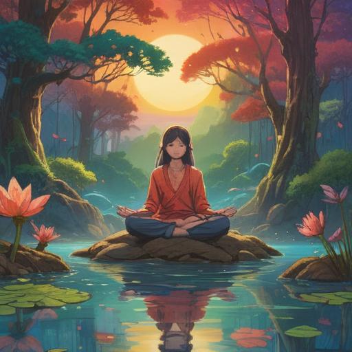 A serene and mystical landscape, depicting a person meditating surrounded by gentle light, symbols of energy and healing floating around, soft and flowing watercolors, tranquil atmosphere, embodying the spiritual essence of chronic fatigue, deep connection to nature, ethereal presence, inviting sense of peace, 4k