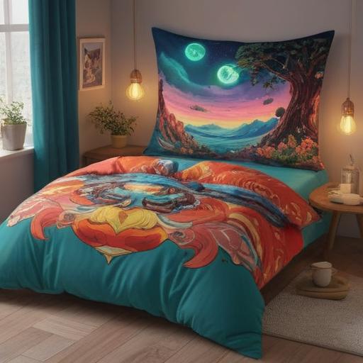 A creative illustration depicting various ways to use a pillow for enhancing luck, different pillow positions and styles, a serene bedroom with soft lighting, symbols of good fortune like four-leaf clovers and lucky cats, an inviting atmosphere, colorful and whimsical design, 4k