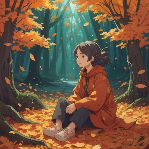 A serene illustration depicting a person experiencing seasonal illness, surrounded by symbolic elements representing healing and spiritual growth, autumn leaves gently falling, soft light illuminating the scene, a sense of tranquility and transformation, subtle hints of nature's cycles, peaceful atmosphere, 4k