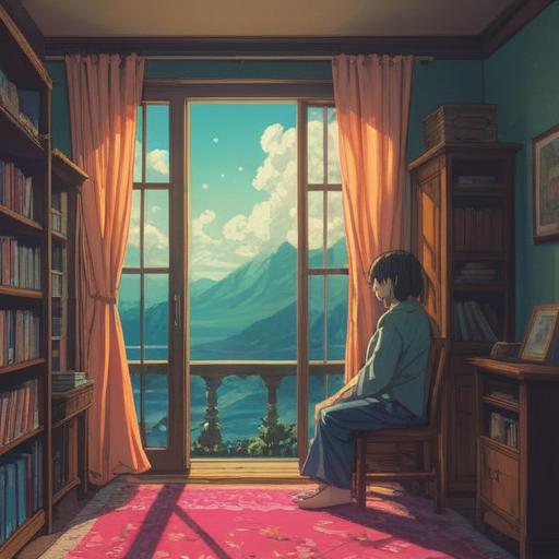 A serene and reflective illustration, a person gazing out of a window, soft light filtering through the curtains, a subtle aura surrounding them, symbols of growth and transformation in the background, gentle colors, a sense of hope and introspection, a peaceful atmosphere, visual metaphors for spiritual awakening, 4k