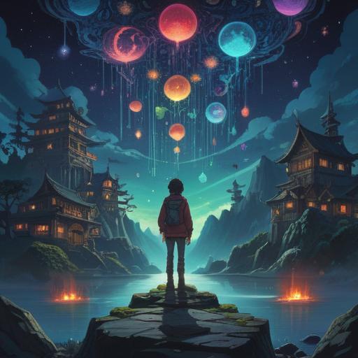 A reflective and mystical scene, depicting a person standing under a starlit sky, surrounded by floating symbols of spiritual signs, vibrant colors, ethereal glow, soothing atmosphere, emphasizing connection to higher consciousness, presence of nature and serenity, 4k