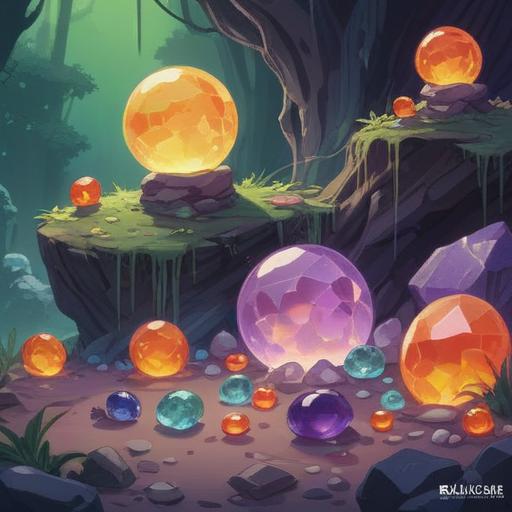 A serene representation of lucky stones, vibrant colors, various gemstones including amethyst and jade, gently glowing and radiating positive energy, a peaceful setting with soft light, nature backdrop with lush greenery and calming water, inviting atmosphere, reflection of tranquility, 4k