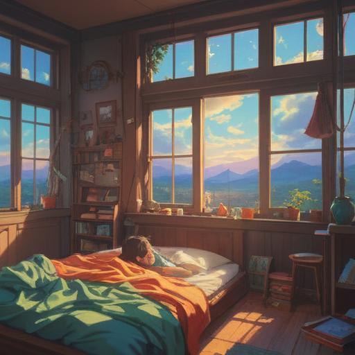 A serene morning scene, a person waking up at 4 AM, soft light filtering through a window, ethereal atmosphere, spiritual symbols subtly integrated, a sense of peace and awakening, a journal next to the bed, nature sounds in the background, reflection on life and purpose, calm colors, harmonious composition