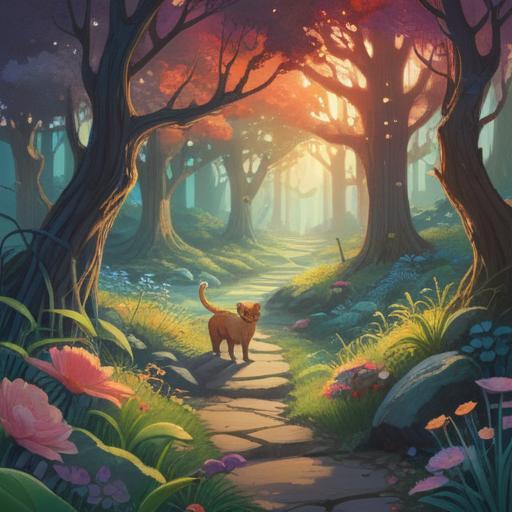 A mystical illustration depicting a serene landscape, ethereal light illuminating a hidden path, symbolic animals representing guidance, vibrant colors blending harmoniously, an enchanting aura of tranquility, elements of nature intertwined with spiritual motifs, 4k