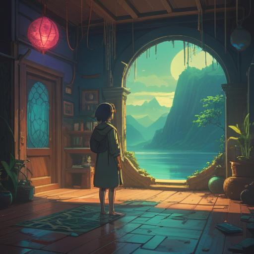 A serene scene depicting spiritual signs during a change of domicile, ethereal symbols in the background, an individual contemplating their new beginning, soft light illuminating the surroundings, lush greenery representing growth, a gentle breeze flowing, a sense of peace and clarity, reflective atmosphere, 4k