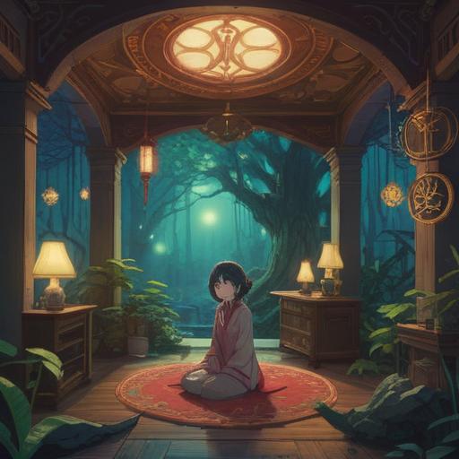 A serene illustration depicting spiritual signs related to one's origin, tranquil setting, soft lighting, mystical symbols in the background, an open book revealing ancient knowledge, lush greenery surrounding the scene, ethereal glow, harmonious atmosphere, insightful and reflective, 4k