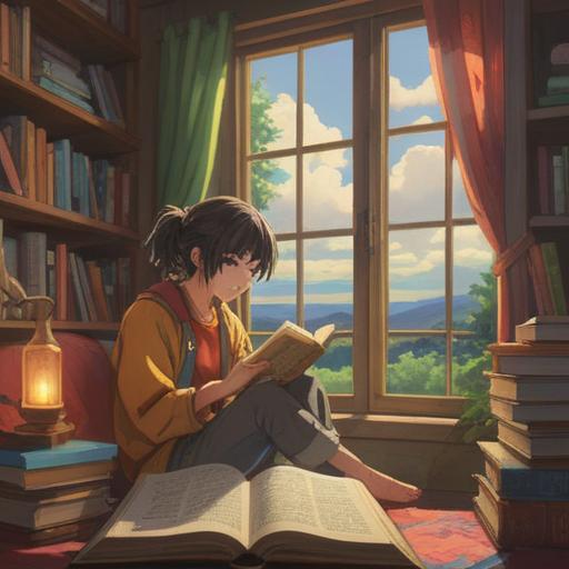 A serene and inviting scene depicting a person reading a book on harnessing good luck, vibrant sunlight filtering through a window, cozy home interior filled with plants and inspirational quotes, pages of the book glowing softly, symbolizing positive energy and fortune, a warm and hopeful atmosphere, inviting surroundings, inspiring imagery, 4k