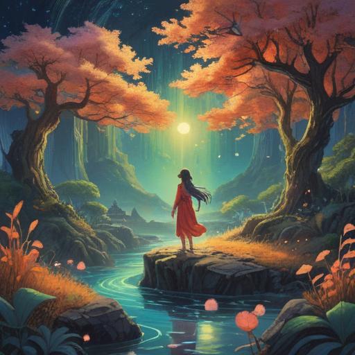 A mystical scene depicting the essence of discerning truth, a radiant figure surrounded by swirling energies, ethereal light illuminating a serene landscape, symbolic representations of insight and wisdom, delicate colors merging in harmony, a tranquil atmosphere evoking spirituality, deep connection with the universe, 4k