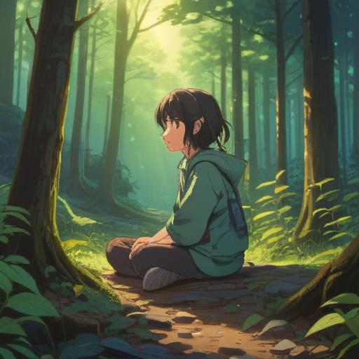 A serene and introspective scene, a person sitting alone in a quiet forest clearing, surrounded by gentle sunlight filtering through the trees, symbols of spiritual signs appearing in the air like glowing orbs, a sense of calm mixed with uncertainty, reflective emotions portrayed on their face, rich greenery and soft earth tones, peaceful and contemplative atmosphere, nature's tranquility, spiritual connection, 4k