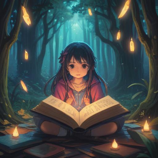 A magical scene depicting an open book surrounded by glowing lights, ethereal symbols floating above, a serene forest setting in the background, soft rays of sunlight filtering through the trees, inviting and mystical atmosphere, rich colors, detailed textures, spiritual elements woven throughout, 4k