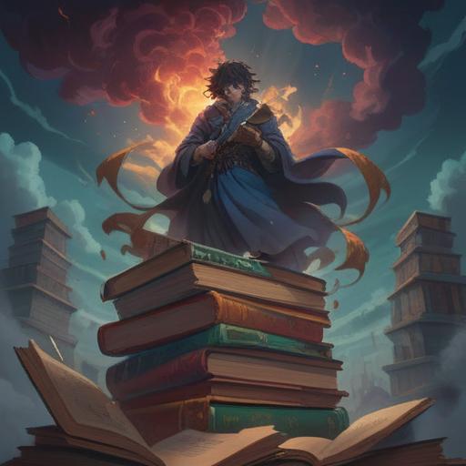 A mystical illustration depicting a shadowy figure looming over a stack of untouched books, eerie ambiance, swirling dark clouds, faint glowing symbols representing spiritual signs, contrasting colors of light and darkness, an unsettling yet captivating atmosphere, 4k