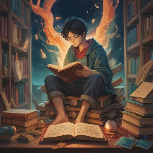 A spiritual illustration depicting the act of discarding books, a figure contemplating the symbolic significance of letting go, ethereal light surrounding the books, awareness of spiritual signs, gentle aura of intuition, serene environment, vibrant energy fluctuations, reflective expressions, 4k