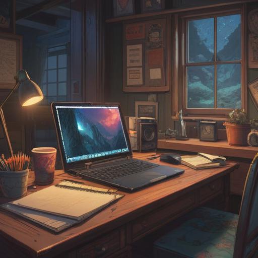 A cozy, organized workspace, neatly arranged notebooks and pens, a warm cup of coffee beside a laptop screen displaying a neatly formatted document, natural light streaming through a window, vibrant indoor plants adding life to the scene, inviting atmosphere, 4k
