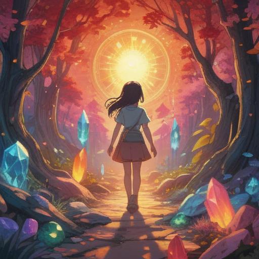 A spiritual lucky item representing hope for positive change, radiant crystals shimmering in sunlight, gentle aura surrounding the object, harmonious colors blending together, an atmosphere of tranquility and optimism, intricate patterns adorning the item, symbolic elements depicting growth and new beginnings, enchanting nature backdrop, uplifting energy, 4k