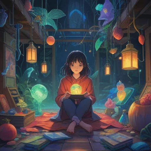 A person surrounded by floating personal items, ethereal glow, symbolic representations of forgetfulness, mystical aura, hazy background, subtle hints of spiritual guidance, dreamy atmosphere, thoughtful expression, 4k