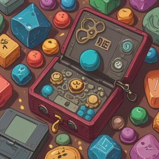 A whimsical illustration of a lucky stone, surrounded by scattered items like keys, a wallet, and a phone, bright colors, playful atmosphere, characters searching for their missing belongings, the stone glowing gently, symbolizing hope and luck, detailed textures, 4k