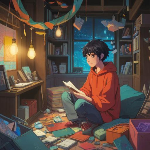 A serene illustration depicting a person surrounded by scattered belongings, ethereal light illuminating their face, hints of ethereal symbols in the background, soft flowing lines representing guidance, nature elements like flowers and butterflies indicating awareness, calming color palette, mystical atmosphere, 4k