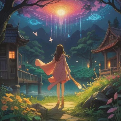 A serene and mystical scene depicting a beloved person surrounded by ethereal light, spiritual symbols floating around, gentle expressions conveying warmth and connection, a vibrant sunset in the background, soft colors blending harmoniously, an atmosphere of tranquility and love, dreamlike quality, 4k