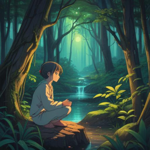 A serene and contemplative scene depicting a person pondering in a tranquil forest, ethereal lights symbolizing spiritual signs floating around, gentle whispers carried by the wind, vibrant colors highlighting the importance of mindfulness, nature’s embrace, soft sunbeams filtering through the trees, encouraging self-reflection and awareness, 4k